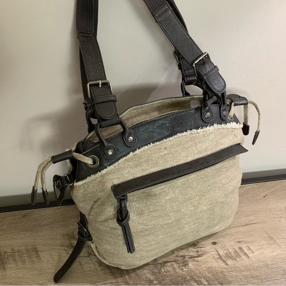 SHERPANI Beige CANVAS Brown ECO-Leather LAUREL Shoulder BAG Tote NATURAL Purse - Picture 4 of 10